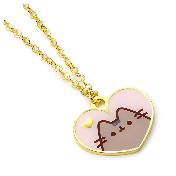 Pusheen the Cat Pink Enamel and Gold Heart Necklace