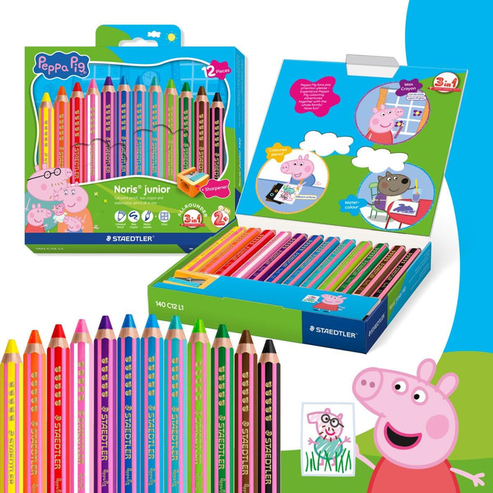 Staedtler Peppa Pig Noris Junior 3-in-1 Pencils & Sharpener (12 Pack)
