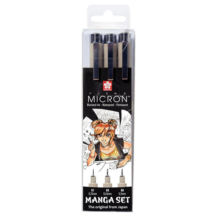 Sakura Pigma Micron fineliner Set Manga Collection 3 sizes, Black