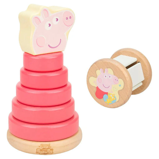 Peppa Pig Wooden Roller Rattle and Topple Tower Gift Set