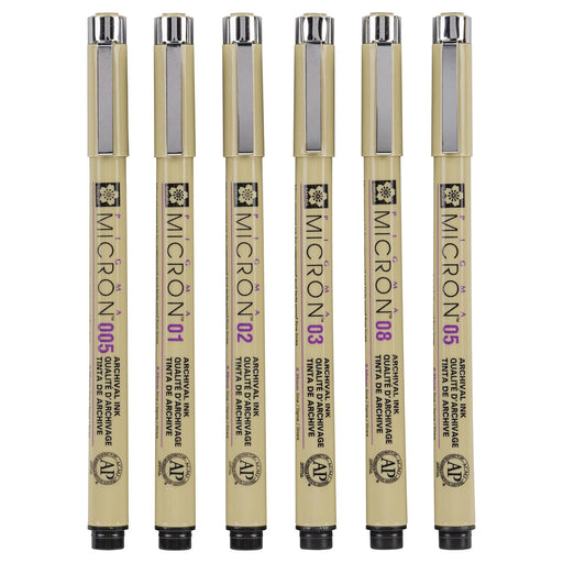 Sakura Pigma Micron fineliner Set 6 Sizes, Black