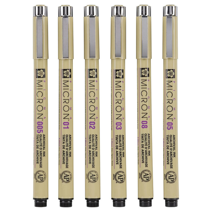 Sakura Pigma Micron fineliner Set 6 Sizes, Black