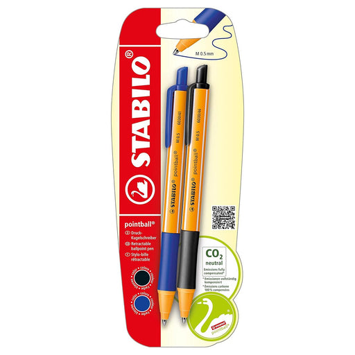 STABILO pointball Retractable Ballpoint Blue and Black Pens (2 Pack)
