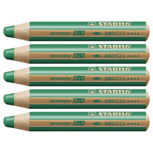 STABILO woody 3-in-1 Multi-talented Dark Green Pencil (5 Pack)