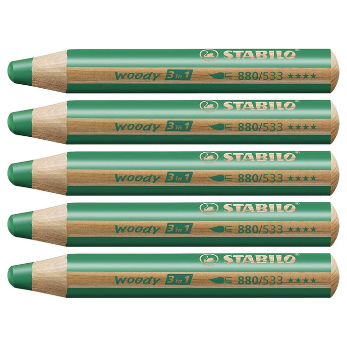 STABILO woody 3-in-1 Multi-talented Dark Green Pencil (5 Pack)