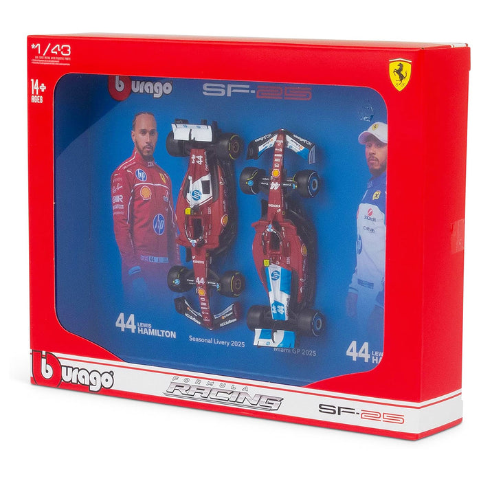 Bburago Ferrari SF-25 2025 Lewis Hamilton 1:43 F1 Driver Two Pack