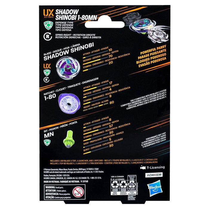 Beyblade X Shadow Shinobi 1-80MN UX Defence Type Top & Launcher