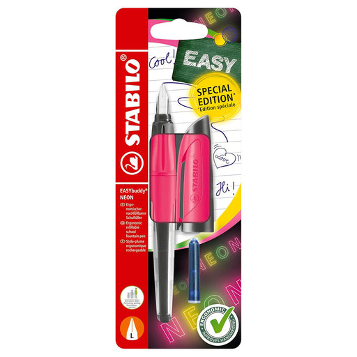 STABILO EASYbuddy NEON Pink Left-Handed Fountain Pen with Blue Ink Cartridge