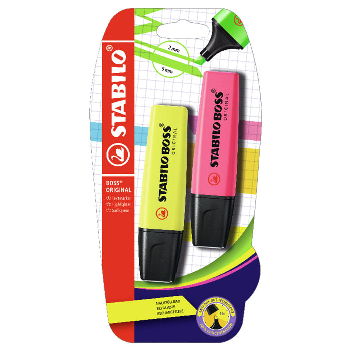 STABILO BOSS ORIGINAL Yellow & Pink Highlighter (2 Pack)