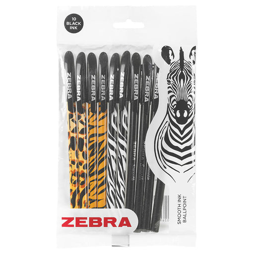 Zebra Doodler'z Stick Ballpoint Pen 1.0mm Animal Print Black 10 Pack