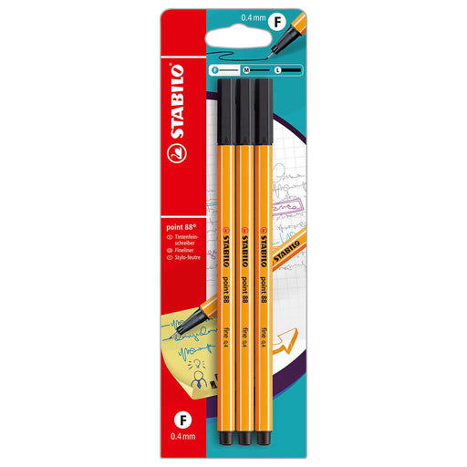 STABILO Point 88 Fineliner Black Pens (3 Pack)