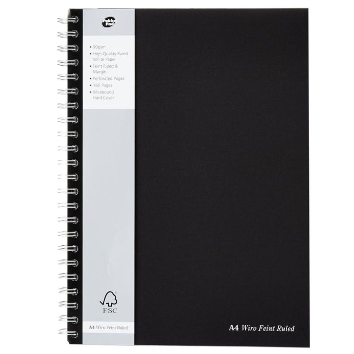 Pukka Pad A4 Wiro Feint Ruled Black Notebook 160 pages