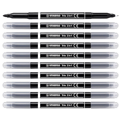 STABILO Trio 2 in 1 Fibre-Tip Pens Black (10 Pack)