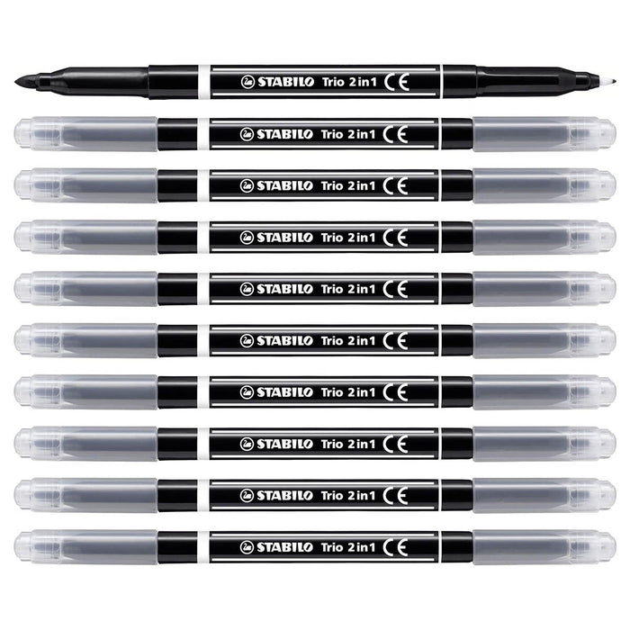 STABILO Trio 2 in 1 Fibre-Tip Pens Black (10 Pack)