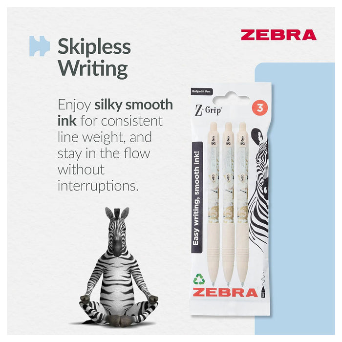 Zebra Pen Z-GRIP Smooth Glam Black Ink Ballpoint Pens 3pk