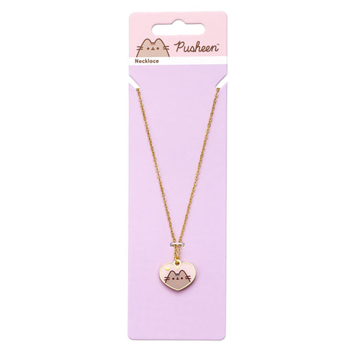 Pusheen the Cat Pink Enamel and Gold Heart Necklace