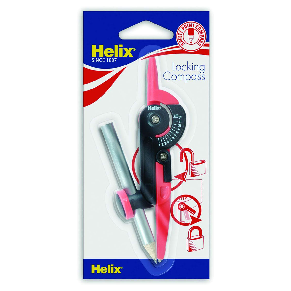 Self-centring locking compass with safety point — Booghe