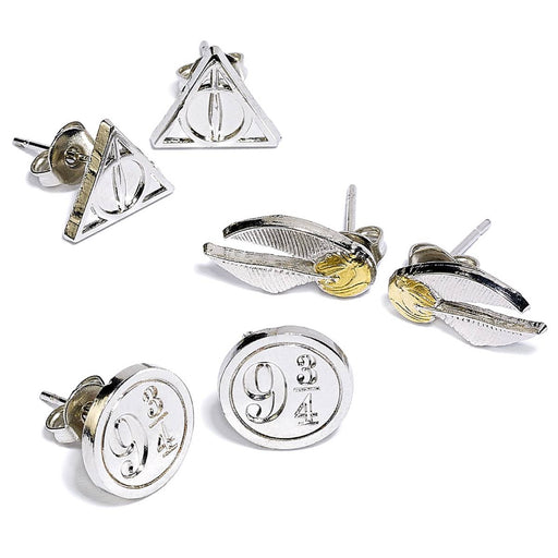 Harry Potter Deathly Hallows - Golden Snitch - Platform 9 3/4 Stud Earring Set