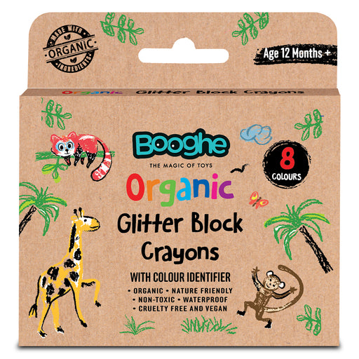 Booghe Organic Glitter Block Crayons (8 Colours)