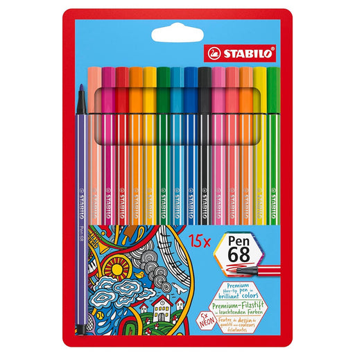 STABILO pen 68 ColorParade Premium Fibre-Tip Pens (15 Pack)