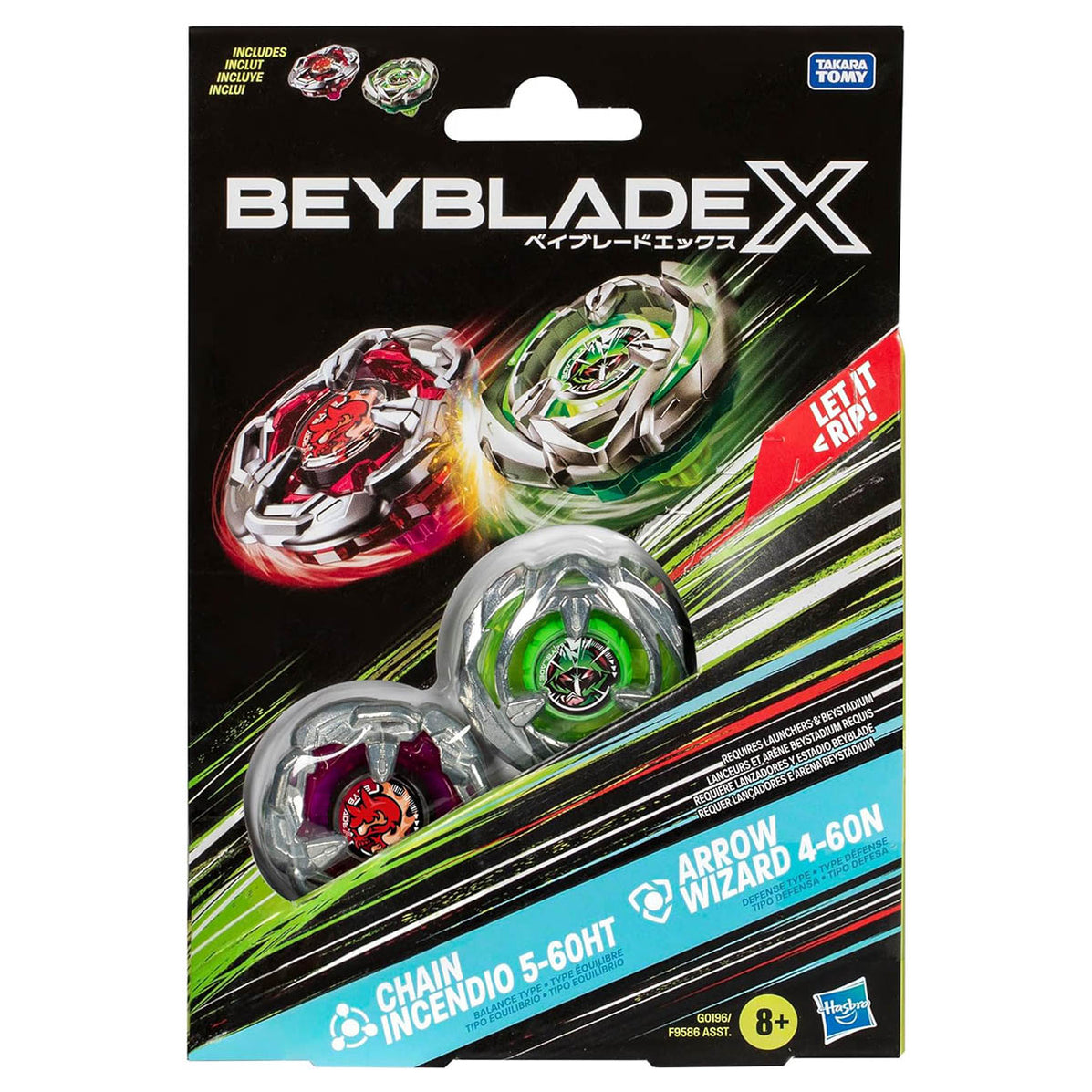 Beyblade X: Chain Incendio 5-60HT Balance Type & Arrow Wizard 4-60N De ...