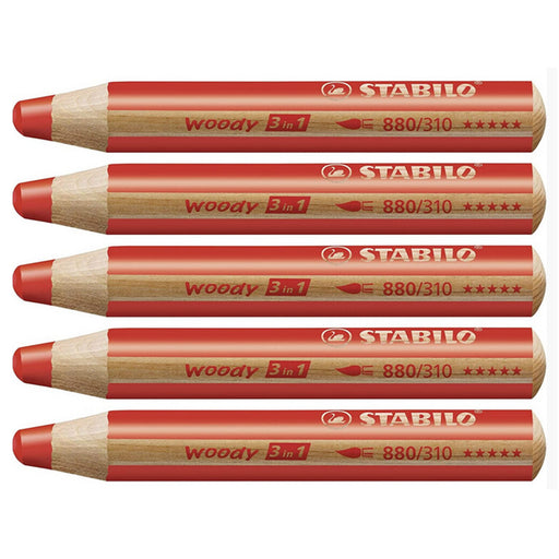 STABILO woody 3-in-1 Multi-talented Red Pencil (5 Pack)