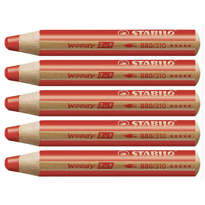 STABILO woody 3-in-1 Multi-talented Red Pencil (5 Pack)