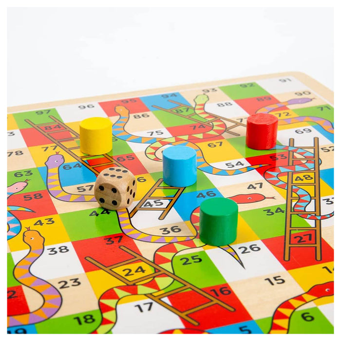 Traditional Snakes & Ladders Wooden Board Game