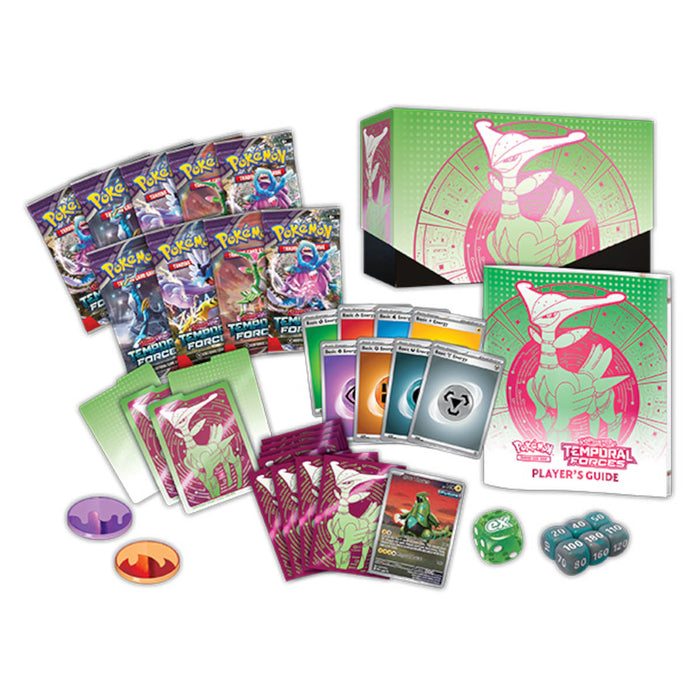 Pokémon TCG Scarlet & Violet: Temporal Forces - Elite Trainer Box - Iron Leaves box contents booster packs and accessories
