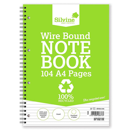Silvine Wire Bound A4 Notebook 100% Recycled 104 Pages