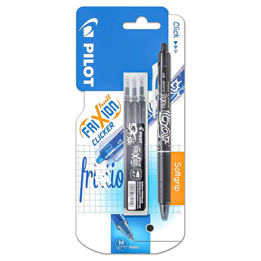 Pilot Frixion Ball Clicker M 0.7 Black Ink Rollerball Pen with Refills