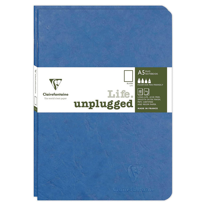 Clairefontaine Life Unplugged A5 Duo Blank Notebook Blue (2 Pack)
