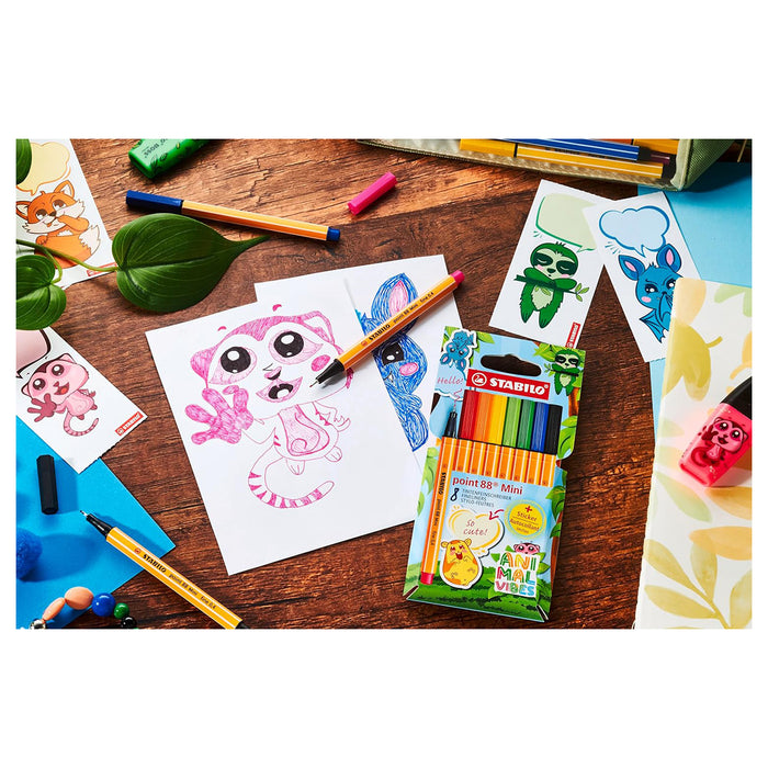 STABILO point 88 Mini Animal Vibes Fineliner (8 Pack)