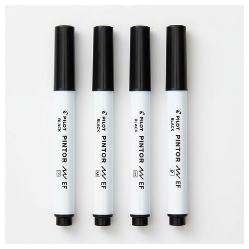 Pilot Pintor Black Marker Pens EF, F, M, B Tips (4 Pack)