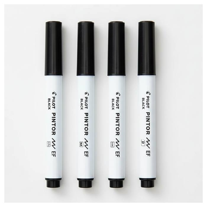 Pilot Pintor Black Marker Pens EF, F, M, B Tips (4 Pack)
