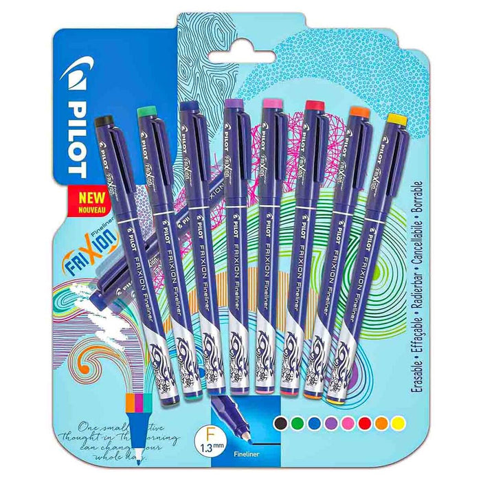 Pilot FriXion Fineliner F 1.3 Erasable Writing Felt-tip Coloured Pens (8 Pack)