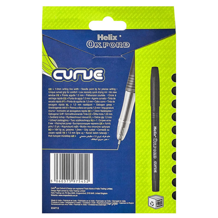 Helix Oxford Curve Black Needle Point Ball Pens (10 Pack)