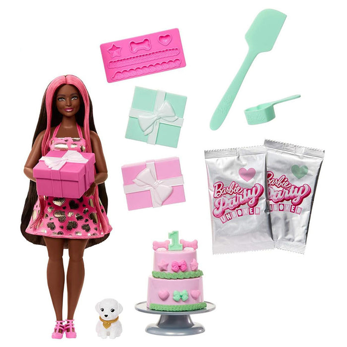 Barbie Party Unboxed Pet Birthday Series Brunette Doll 