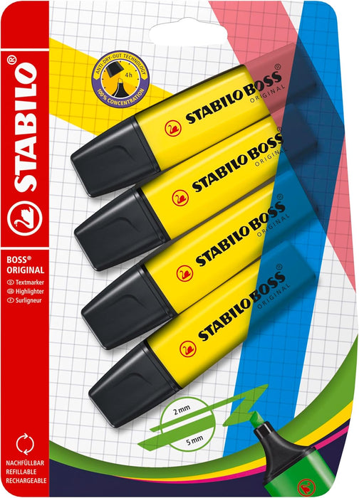 STABILO BOSS ORIGINAL Yellow Highlighter (4 Pack)