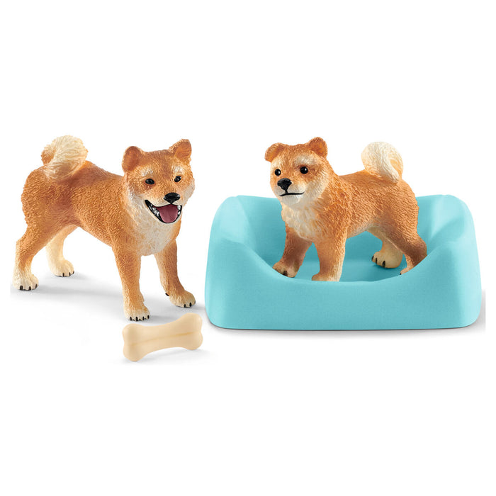Schleich Farm World: Shiba Inu Mother and Puppy Figures