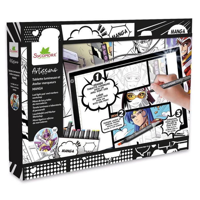 Sycomore Artissimo Manga LED Light Pad and Markers Workshop Set