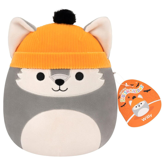 Squishmallows Willy the Grey Wolf with Orange Beanie Hat Halloween 7.5" Plush