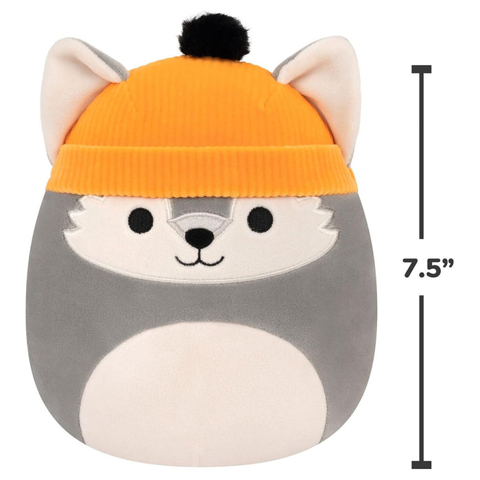 Squishmallows Willy the Grey Wolf with Orange Beanie Hat Halloween 7.5" Plush