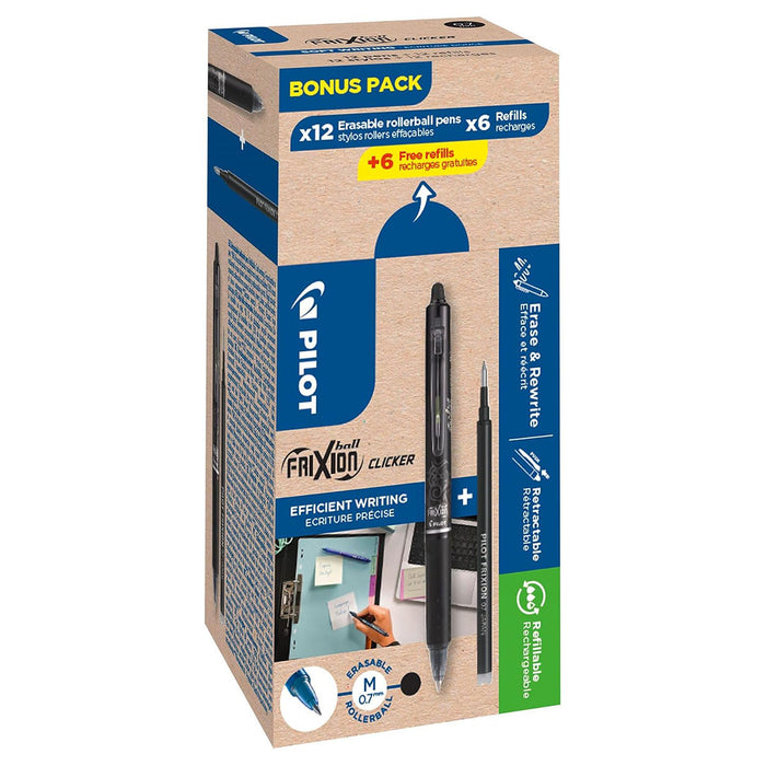 FriXion Ball Clicker Medium Line Green Pack - 12 pens + 12 refills