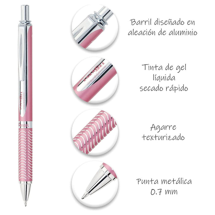 Pentel EnerGel Sterling BL407 Pink Rollerball Pen