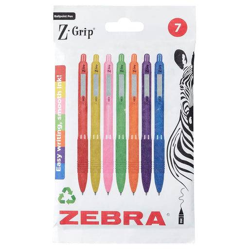 Zebra Pen Z- Grip Smooth Rainbow Barrel Set Black Ink 7pk