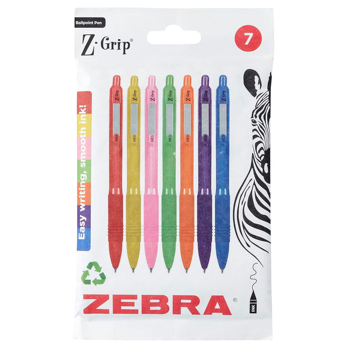 Zebra Pen Z- Grip Smooth Rainbow Barrel Set Black Ink 7pk