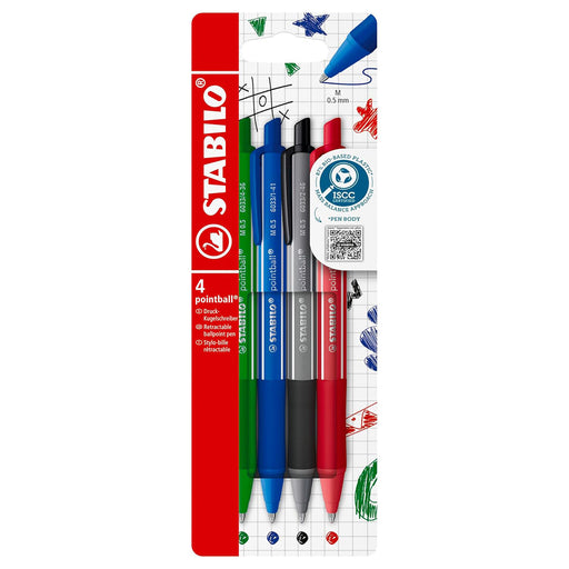 STABILO pointball colorful Ballpoint Pen with Assorted Coloured Inks (4 Pack)