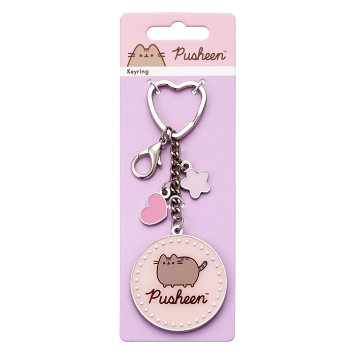 Pusheen the Cat Logo Pink Keyring with Mini Charms