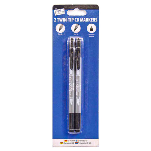 Just Stationery 2 Twin-Tip CD Markers Black (2 Pack)